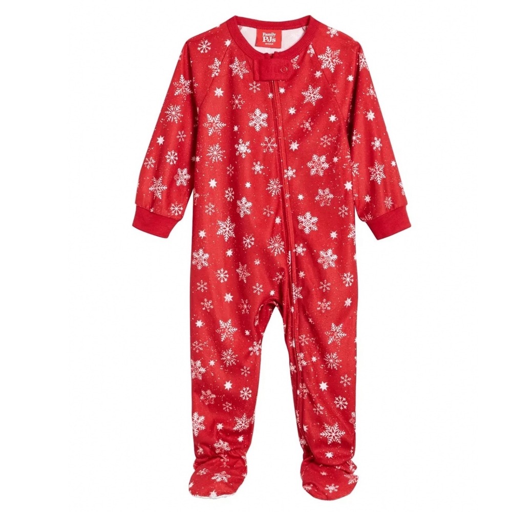 Baby Toddler Holiday Christmas Red Snowflake Fleece Footed Pajamas 18M